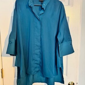 Who What Wear Teal Hi-Lo Tunic Blouse 3/4 Sleeve